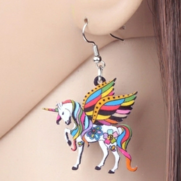 ACRYLIC Earrings Rainbow Unicorn Pegasus Pegacorn - Picture 6 of 6